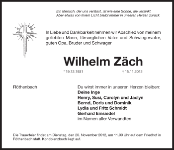 Traueranzeige von Wilhelm Zäch von Pegnitz-Zeitung